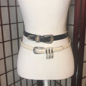 2 Pcs Bundle Brighton Belts Black Cream EUC